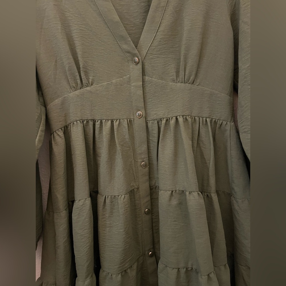 Zara Khaki Green Collared Dress - Picture 3 of 11